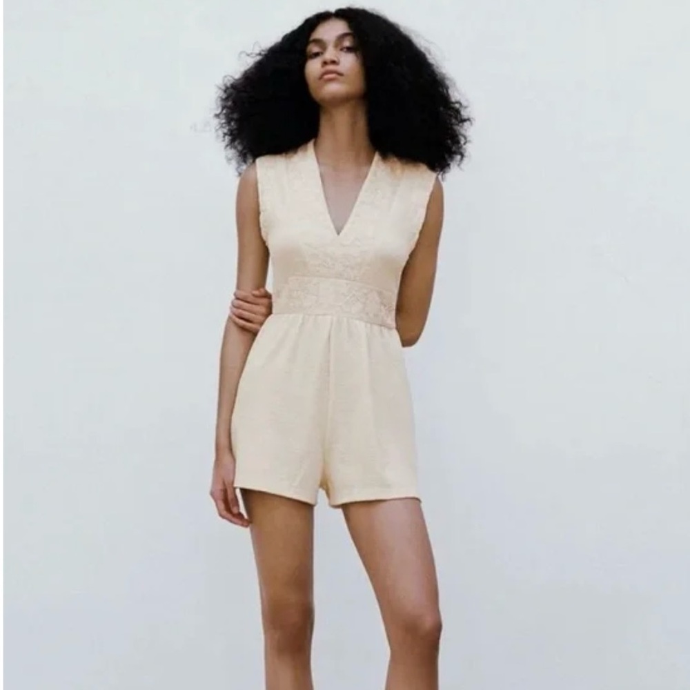 Zara Low Front/Back Cream Romper - size S
